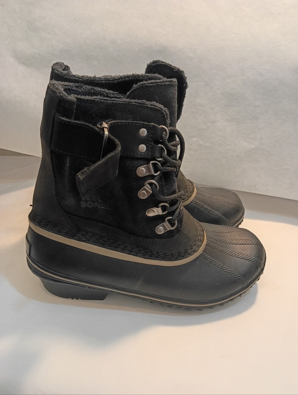 Sorel Winter Fancy II Lace Waterproof Black Suede Duck Boots NL2125-010 Womens I
